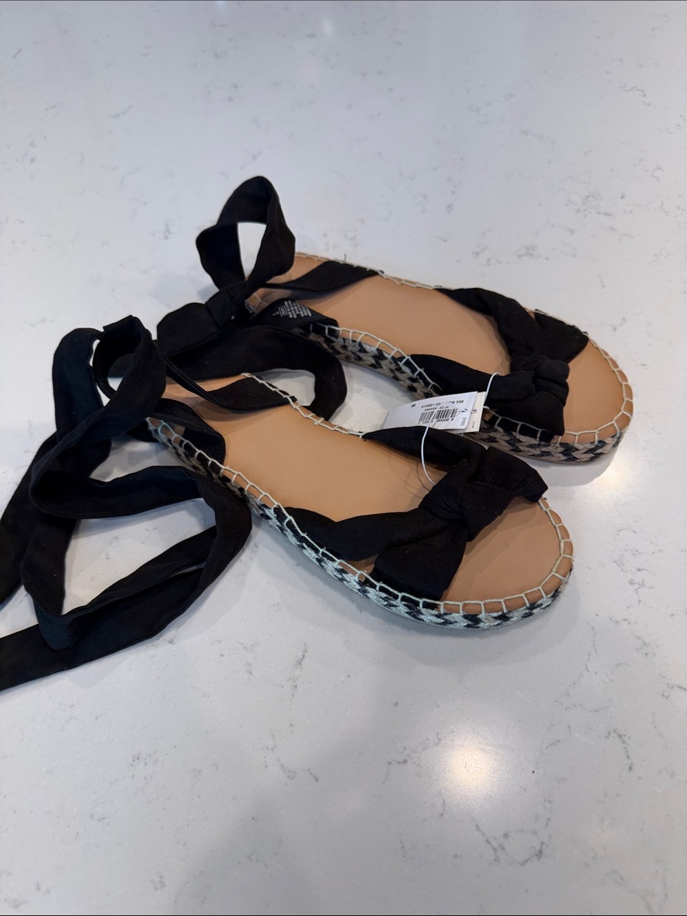 Old Navy Black Wrap Espadrille Sandals with Tan Footbed